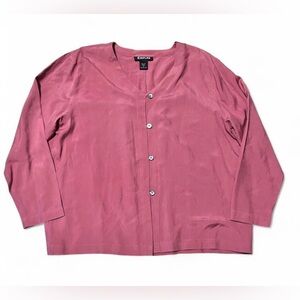 Complex Women’s 100% Silk Rose Pink Button-Front Shirt